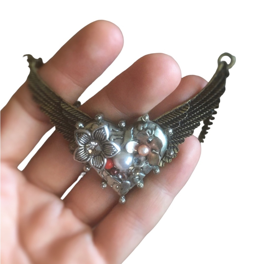 Artistic Heart & Wings Mixed Media Necklace